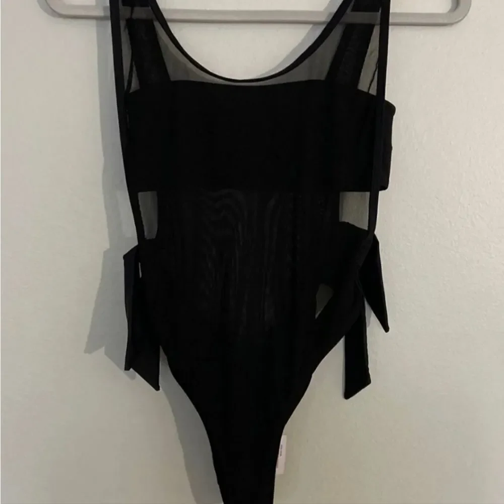 KENDALL & KYLIE SIDE TIE BLACK TWO LAYER MESH ONE PIECE Swimsuit Size Xlarge